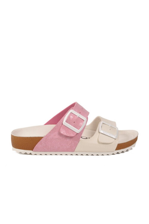 Beyaz Pembe Çift Bantlı Kadın Hafif Terlik BN-1451 Z