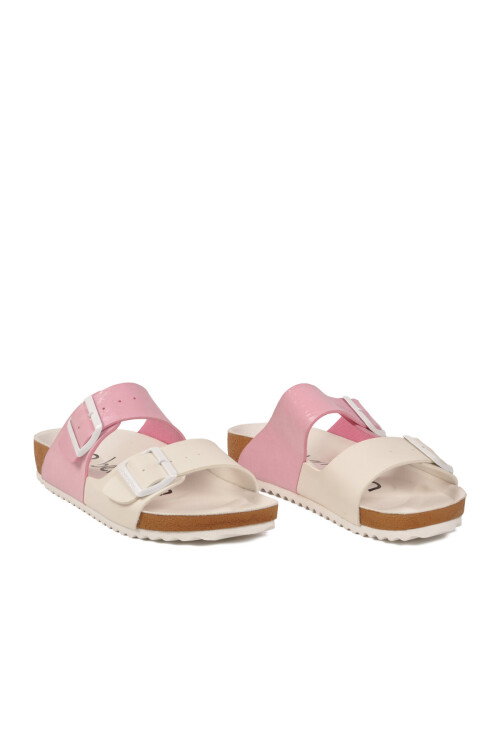 Beyaz Pembe Çift Bantlı Kadın Hafif Terlik BN-1451 Z