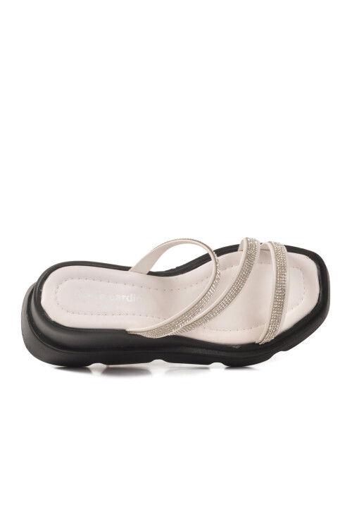 Beyaz Kadın Taşlı Topuklu Terlik PC-7530 Z