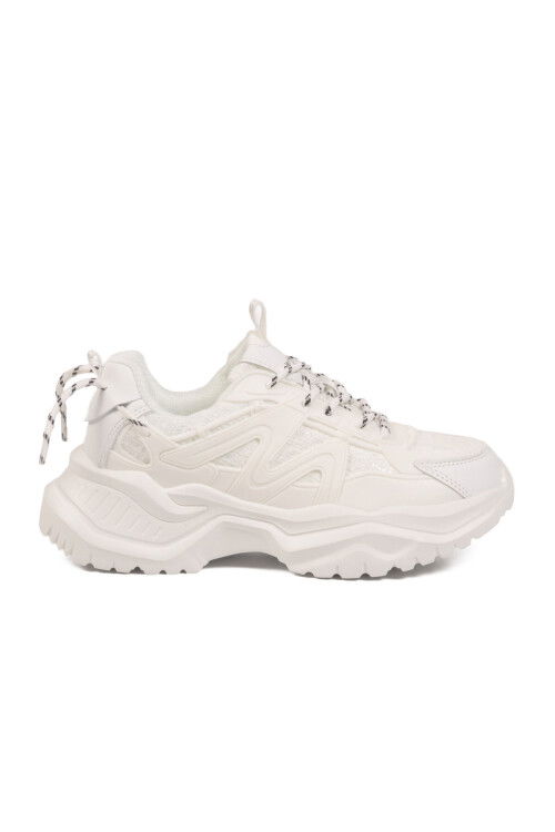 Beyaz Hafızalı Taban Hafif Bağcıklı Kadın Spor Ayakkabı PCI-11075 G