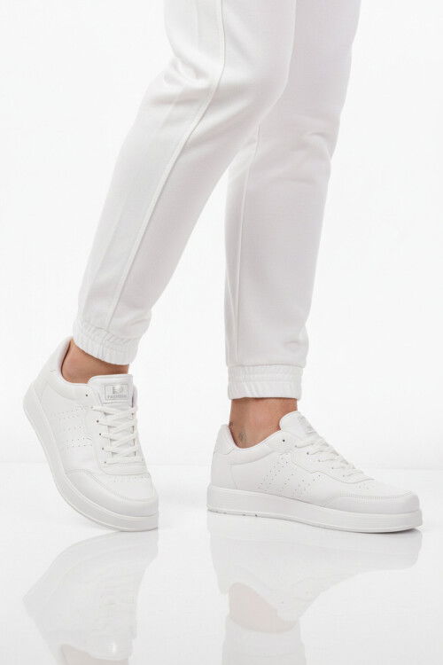 Beyaz Büyük Numara Bağcıklı Cilt Erkek Spor Ayakkabı 158 M