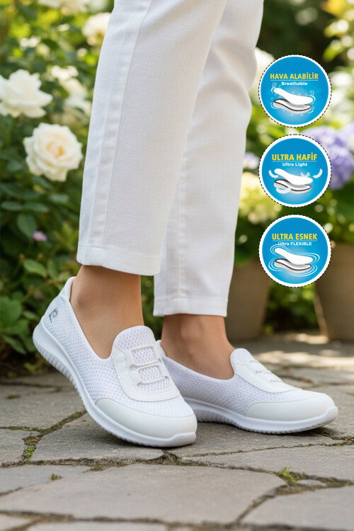 Beyaz Fileli Hafif Kolay Giyilebilir Kadın Günlük Ayakkabı PC-54698 Z