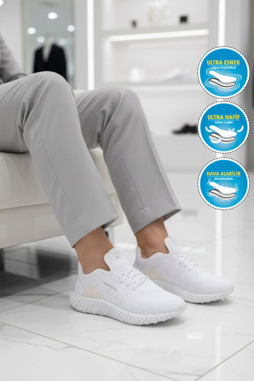 Beyaz Anorak Hafif Esnek Hava Alabilen Erkek Spor Ayakkabı Pc-30679 M