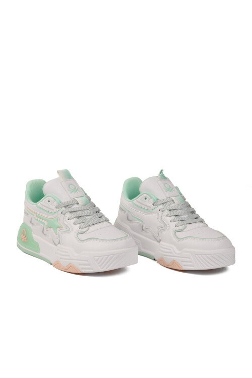 Beyaz Yeşil Bağcıklı Kadın Spor Ayakkabı BNI-11512 G