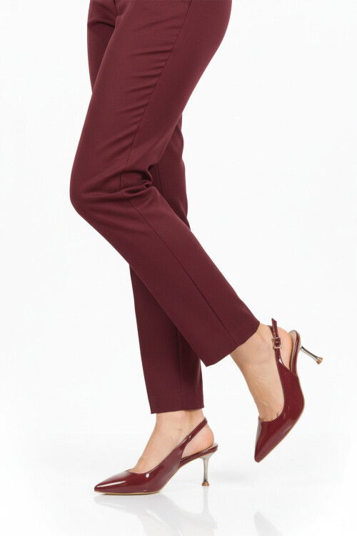 Bordo Rugan Geniş Kalıp İnce Topuklu Kadın Abiye Ayakkabı 653122 Z