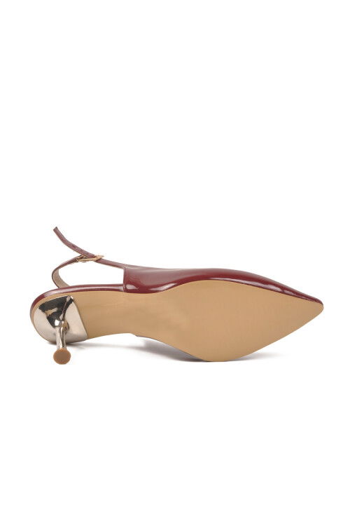 Bordo Rugan Geniş Kalıp İnce Topuklu Kadın Abiye Ayakkabı 653122 Z