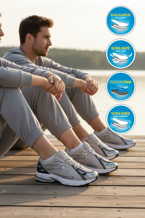 Buz Gri Fileli Hafif Esnek Hafızalı Taban Unisex Spor Ayakkabı Ruth G