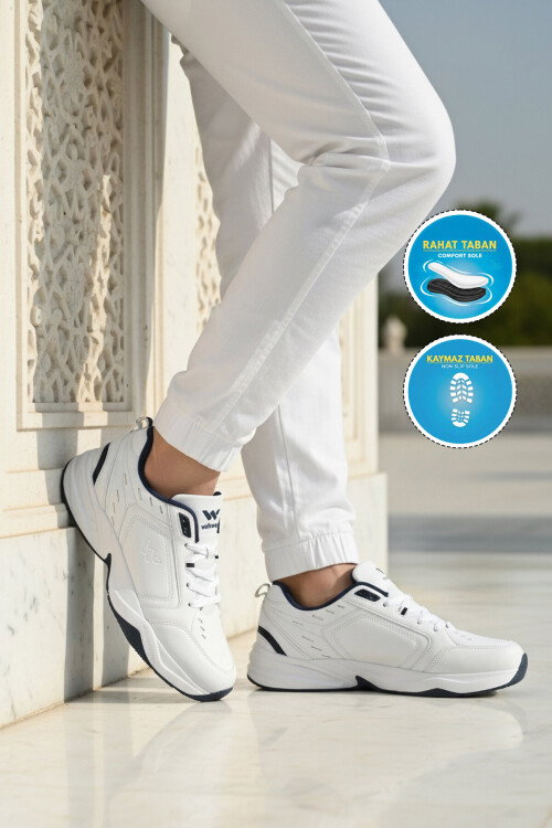 Beyaz Lacivert Kaymaz Taban Erkek Spor Ayakkabı Erya M