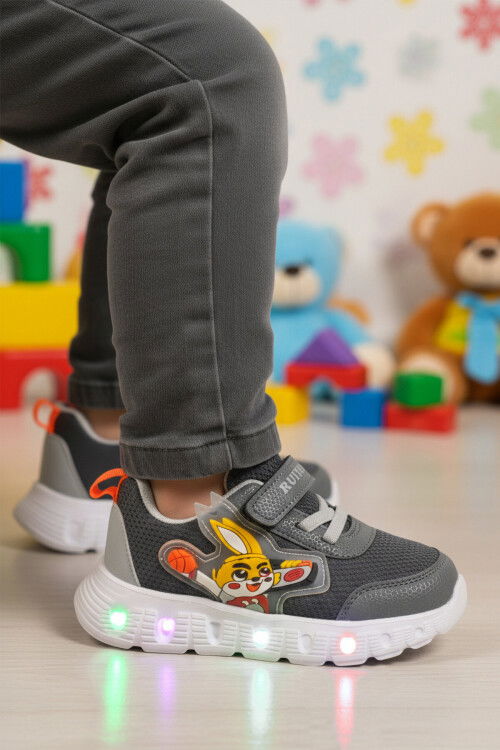 Füme Cırtlı Işıklı Hafif Unisex Çocuk Spor Ayakkabı 1015 P