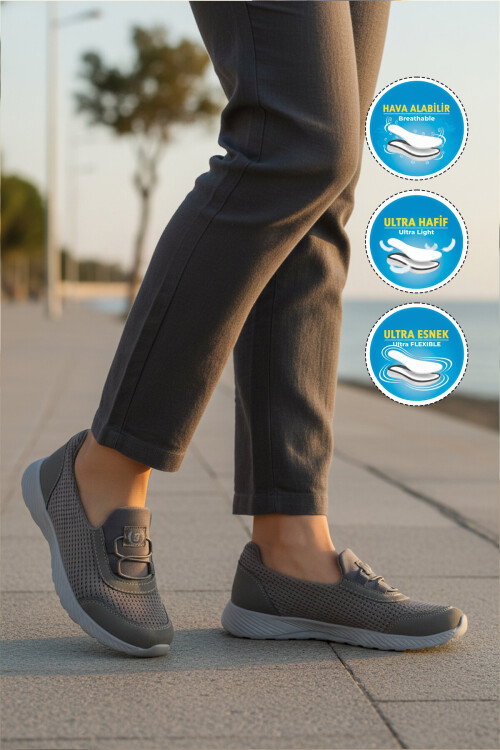 Füme Fileli Hafif Esnek Kolay Giyilebilir Kadın Casual Ayakkabı 575 G