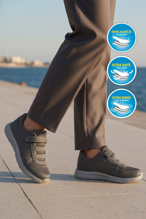 Füme Cırtlı Fileli Hafif Hava Alabilen Unisex Spor Ayakkabı 616 G