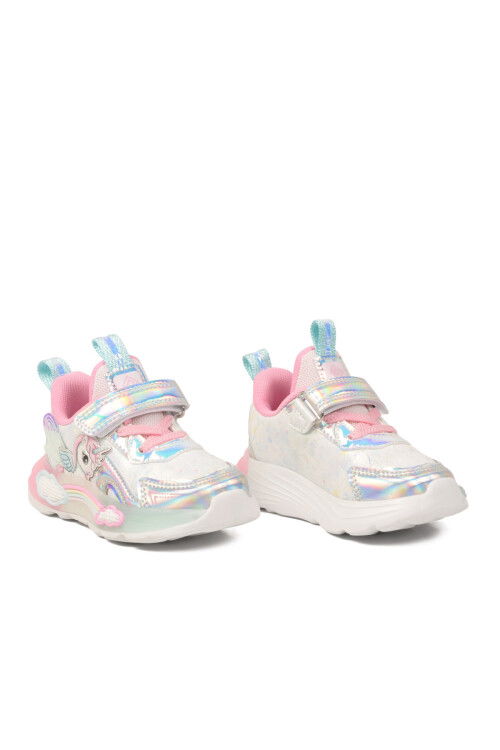 Gümüş Pembe Cırtlı Işıklı Kız Çocuk Spor Ayakkabı 1986 B