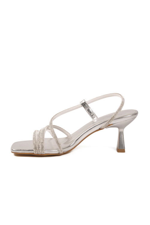 Gümüş Taş İşlemeli Kadın Abiye Ayakkabı 655481 Z