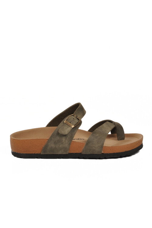 Haki Çift Bantlı Hafif Kadın Günlük Terlik PC-7547 Z