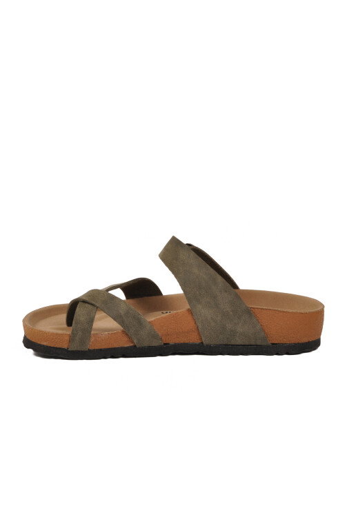 Haki Çift Bantlı Hafif Kadın Günlük Terlik PC-7547 Z