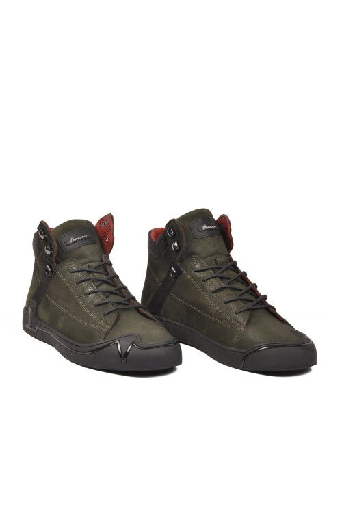 Haki Hakiki Deri Bağcıklı Kaymaz Taban Erkek Bot 152-14227 M