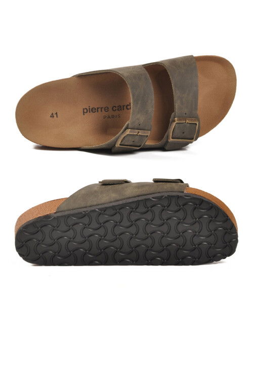 Haki Çift Bantlı Hafif Günlük Erkek Terlik PC-7543 M