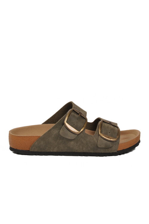 Haki Çift Bantlı Kadın Hafif Günlük Terlik PC-7551 Z