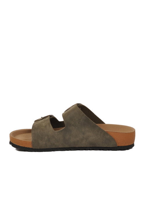 Haki Çift Bantlı Kadın Hafif Günlük Terlik PC-7551 Z