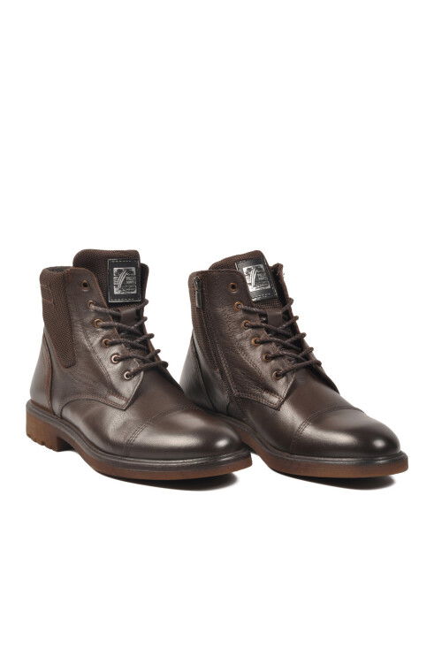 Kahve Hakiki Deri Bağcıklı Fermuarlı Erkek Bot 152-14020 M