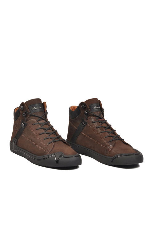 Kahve Hakiki Deri Bağcıklı Kaymaz Taban Erkek Bot 152-14227 M