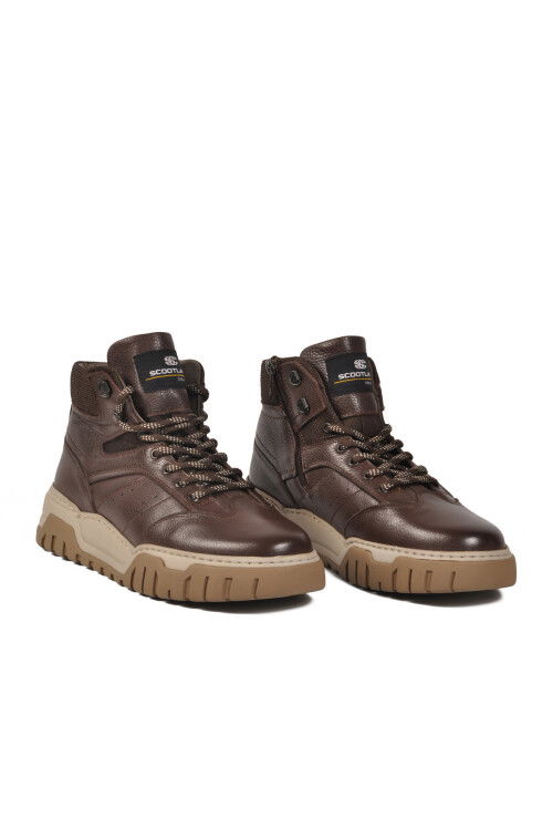 Kahve Hakiki Deri Fermuarlı Erkek Bot 152-20404-2 M