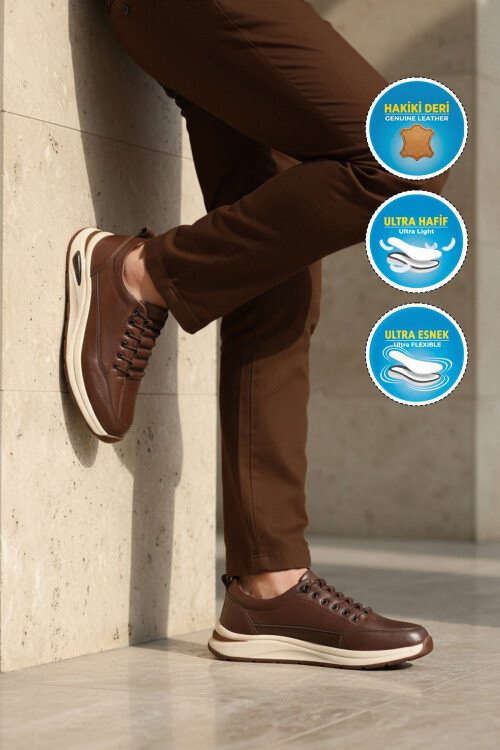Premium Kahve Hakiki Deri Erkek Casual Ayakkabı 3003 M