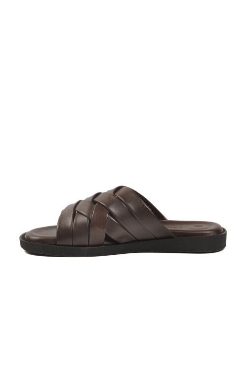 Kahve Hakiki Deri Erkek Günlük Terlik PC-7318 M