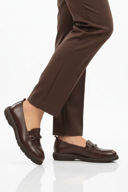 Kahve Hakiki Deri Kadın Casual Ayakkabı Premium 44332 Z