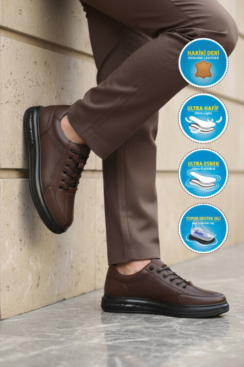 Kahve Hakiki Deri Topuk Jelli Anatomik Erkek Casual Ayakkabı 820 M