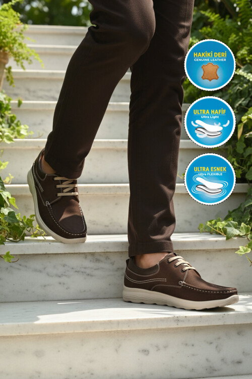 Premium Kahve Nubuk Hakiki Deri Erkek Casual Ayakkabı 2407 M