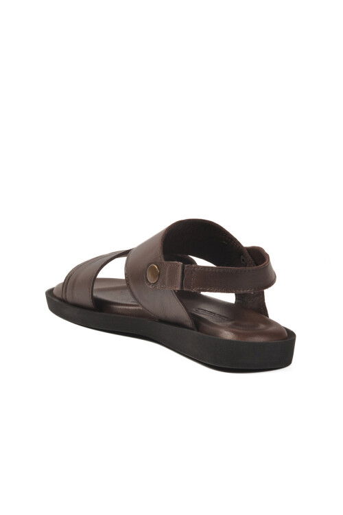 Kahve Lastikli Hakiki Deri Günlük Erkek Sandalet PC-7315 M