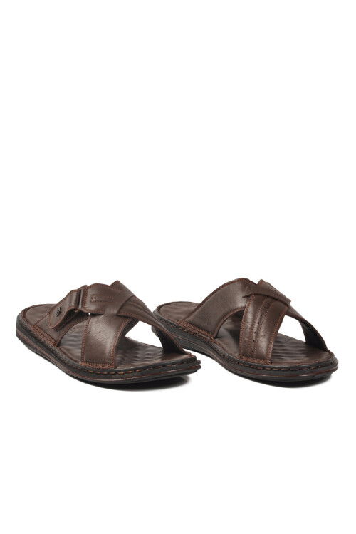 Kahve Hakiki Deri Hafif Erkek Günlük Terlik PC-7450 M