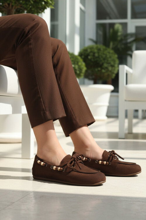Kahve Süet Hafif Esnek Kadın Babet Ayakkabı 572489 Z