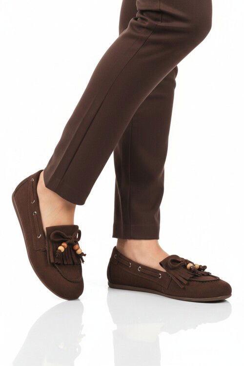 Kahve Süet Hafif Esnek Kadın Babet Ayakkabı 572488 Z