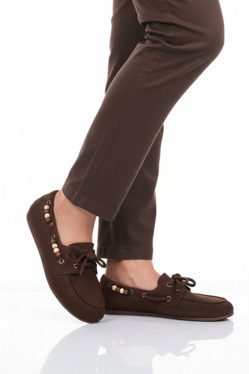 Kahve Süet Hafif Esnek Kadın Babet Ayakkabı 572489 Z