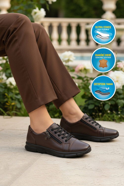 Kahve Hakiki Deri Anatomik Kadın Casual Ayakkabı 635 Z