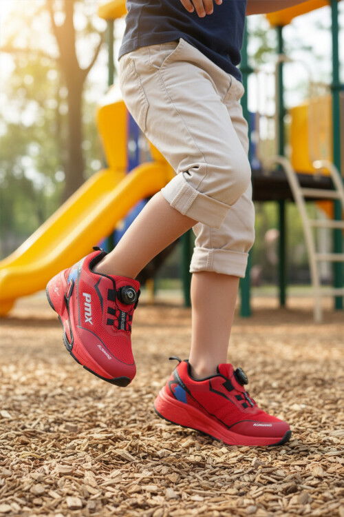 Kırmızı Misina Bağcıklı Fileli Hafif Erkek Çocuk Spor Ayakkabı 2036 F