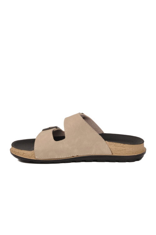 Krem Hafif Çift Bantlı Kadın Günlük Terlik PC-7428 Z