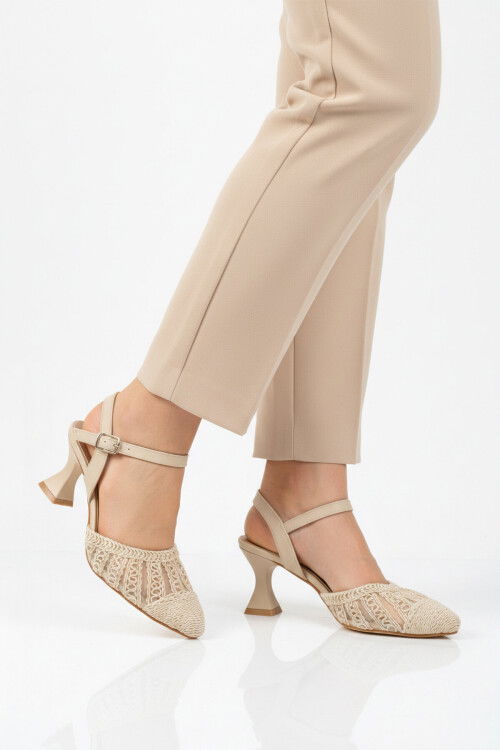 Cream Knitted Heeled Womens Evening Shoes PC-54660 Z