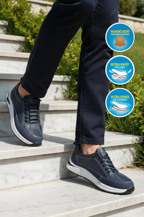 Premium Lacivert Hakiki Deri Erkek Casual Ayakkabı 3003 M