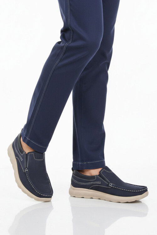 Premium Lacivert Nubuk Hakiki Deri Anatomik Erkek Casual Ayakkabı 2406 M