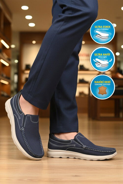 Premium Lacivert Nubuk Hakiki Deri Anatomik Erkek Casual Ayakkabı 2406 M