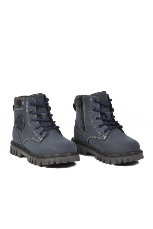 Lacivert Bağcıklı Fermuarlı Kaymaz Unisex Çocuk Bot 1782 P
