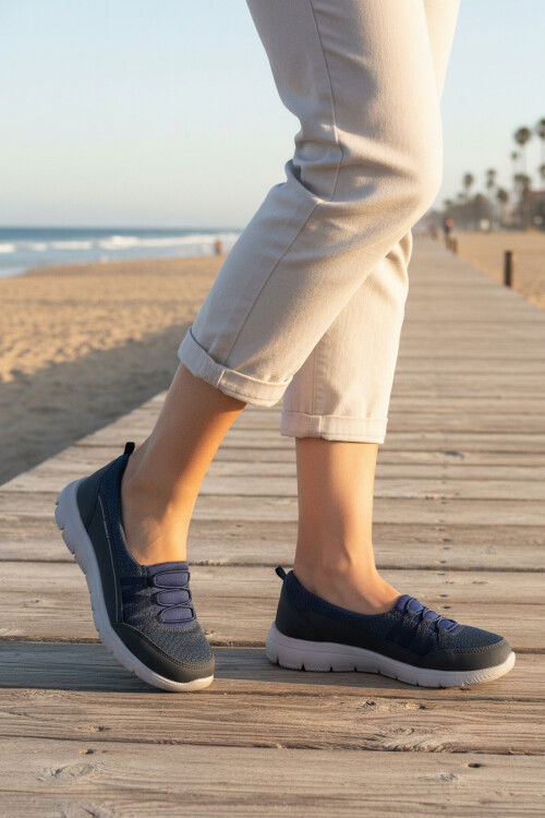 Lacivert Fileli Hafif Esnek Kadın Günlük Yürüyüş ve Spor Ayakkabı Bst-1009 G