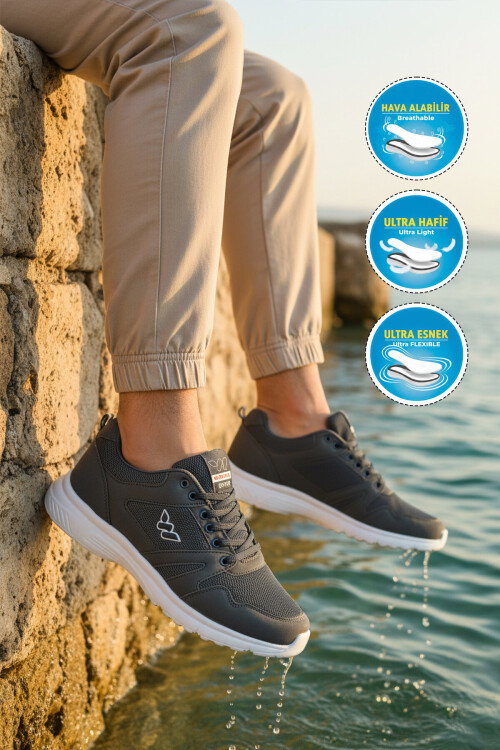 Lacivert Fileli Hafif Hava Alabilen Esnek Erkek Spor Ayakkabı 020 M