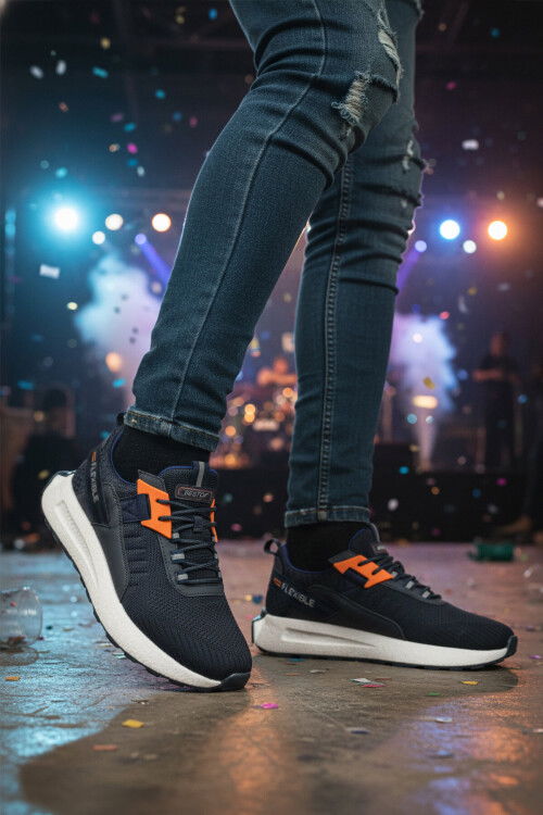 Lacivert Fileli Hafif Esnek Hafızalı Taban Erkek Spor Ayakkabı Bst-654 M