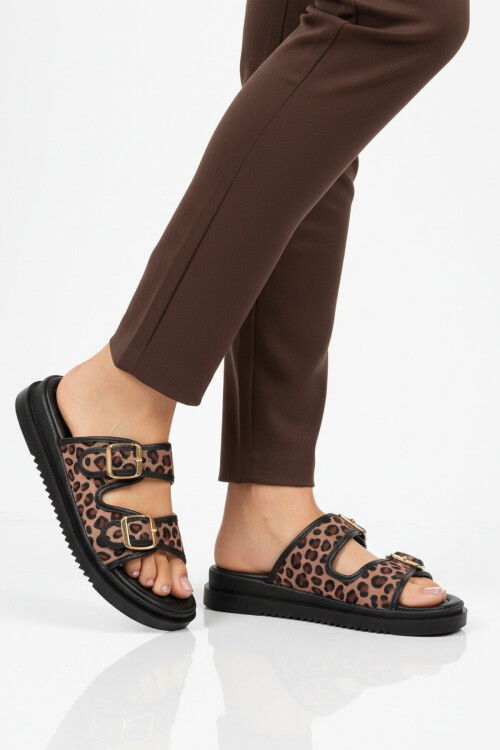 Leopard Patterned Textile Womens Slippers 238051 Z