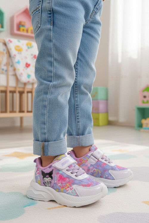 Lila Fileli Cırtlı Kız Çocuk Spor Ayakkabı Ruffon P