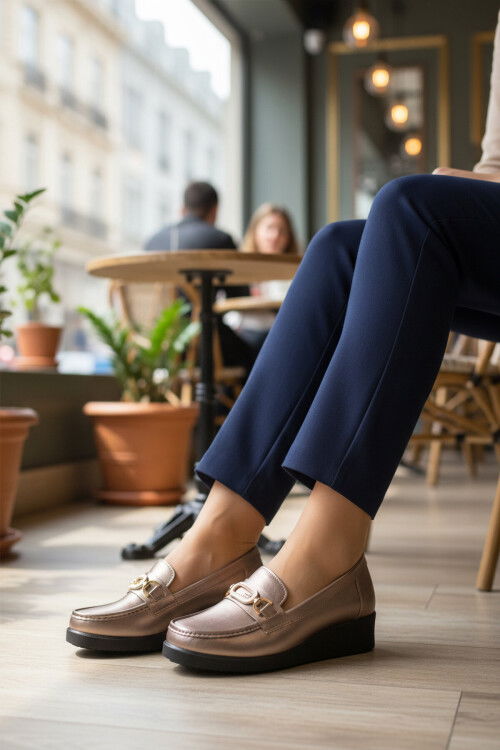 Platin Geniş Kalıp Kadın Klasik Ayakkabı 651631 Z